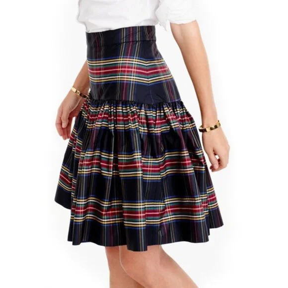 J. CREW Stewart Plaid Drop Waist Taffeta Skirt 0P XSP - Picture 2 of 8